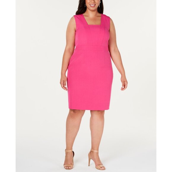 NWT Kasper Womens Plus Size 16W Pink Square Neck Knee-Length Sheath Dress NEW - Picture 1 of 3